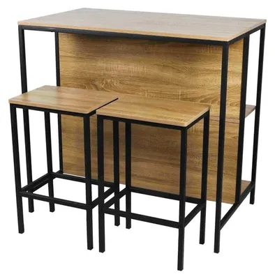 Image de Table bar avec 2 tabourets - Métal noir et bois - Style industriel