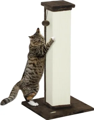 Produktbild von PawHut Katzenkratzbaum, 81 cm, Sisal und Plüsch, mit Hängeball, stabilem Standfuß, modernes Design, 41 x 41 x 81 cm, Braun und Creme