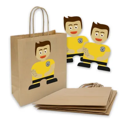 Produktbild von itenga SET 6x Papiertüten mit Griff Kordel + Sticker Fußballbande Gelb Schwarz