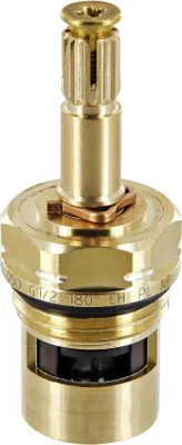 A close-up studio shot of a brass valve cartridge.