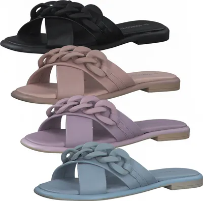 Produktbild von MARCO TOZZI Damen Pantoletten Leder Clogs Blockabsatz Kette 2-27121-28 , Größe:41 EU, Farbe:Schwarz