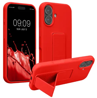 Produktbild von kwmobile Handyhülle für Apple iPhone 17 Hülle - TPU Silikon Case mit Fingerhalter und Stand - Schutzhülle Cover in Rot