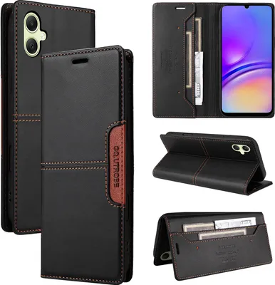 Image de Etui pour Samsung Galaxy A05, étui portefeuille en cuir avec fente pour cartes et support Noir