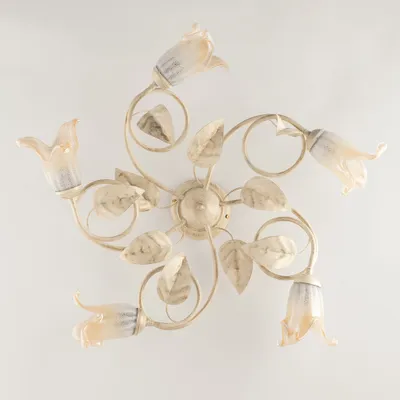 Produktbild von Klassische 5-Licht Schmiedeeisen Blatt Deckenleuchte Elfenbein Glas Gold Serie Zitrone