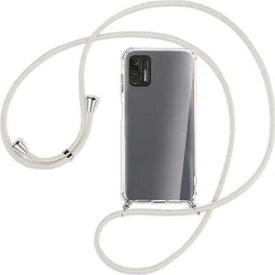 Produktbild von Handykette Backcover-Schutzhülle mit Band (Metall silberfarben) für Motorola Moto G Pro 2021 - broken white