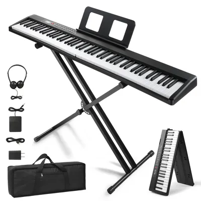 Produktbild von FCH Klappbares E-Keyboard mit 88 Tasten,halbgewichtete mit verstellbarem Ständer,Klappklavier,Bluetooth und MIDI,Digital Piano Set