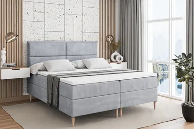 Produktbild von ALTDECOR Boxspringbett mit Holz Füßen, Matratze und Lattenrost, Boxbett, Topper, Polsterbett mit Bettkasten, Bett mit Stauraum H4-Matratze, Doppelbett - AURA-FD- 160x200 - Grau Monolith 84