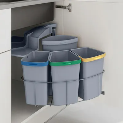 Zdjęcie produktu dla Wbudowany kosz na śmieci 'Kollby' 3 x 6L+1 x 12L obrotowy plastikowy z pokrywą Szary