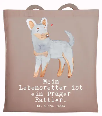 Produktbild von Mr. & Mrs. Panda Jutebeutel Prager Rattler Lebensretter - Braun Pastell - Geschenk, Laptoptasche, Tasche, canvas, festival, Pincher, totebag, Tote Bag