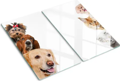 Obrázok produktu pre Sklenená ochranná doska – Kryt varnej dosky – Kryt na indukčnú dosku – 2x30x52 cm – Rýchle čistenie – Tvrdené sklo – Psy Mačky