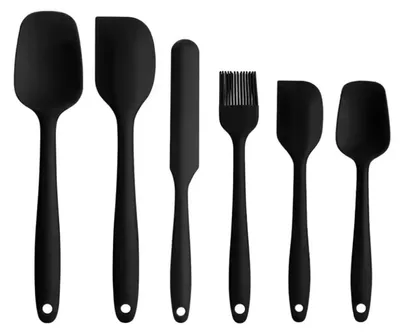 Produktbild von Silikon-Küchenwerkzeug-Set, 6-teilig, hitzebeständig bis 204°C, schwarz