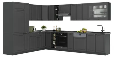 Image de Cuisine en angle Vicco Fame-Line Anthrazit-Gold Landhaus/Anthracite 347 x 257 cm, PT Marbre, Model 57121