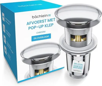 Produktbild von Famanu Abflussgarnitur für Waschbecken und Waschtische - mit Überlauf und Pop-Up-Abflussstopfen