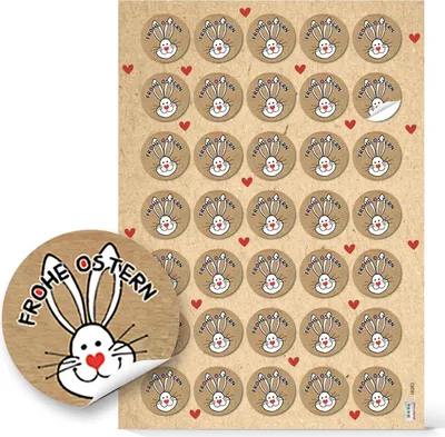 Produktbild von Logbuch-Verlag Frohe Ostern 140 runde Aufkleber Osterhase Frohe Ostern Deko Herz rot beige natur 3,2 cm Sticker70 Aufkleber / 2 Bögen