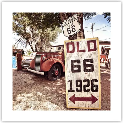 Produktbild von Poster - Poster ohne Rahmen - Straße alt 66 USA - 40x40 cm - Wand Bild - Wanddeko - Wandbilder - Kunstposter - Wandposter - Bilder - Kunstdruck - Wanddekoration - Wandbild - P2XAC40x40-3562