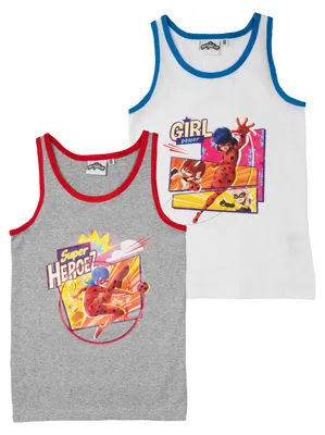 Produktbild von Miraculous Unterhemd für Mädchen Kinder Tank Top Hemdchen Unterwäsche Grau/Weiß (2er Pack) 134-140