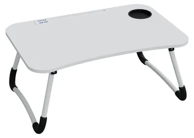 Produktbild von HAGO24 Laptoptisch 60x40cm Weiß Notebooktisch Lapdesk klappbar USB Laptophalter Tabletfach Getränkehalter Ventilator Leselampe