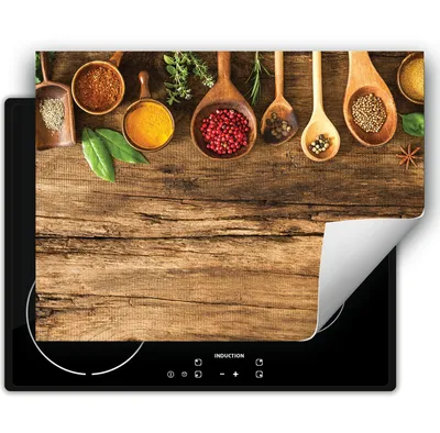 Produktbild von DarHaus Herdabdeckplatte 70x52 cm Anti Rutsch Matte Aufrollbar, Holz - Gewürze