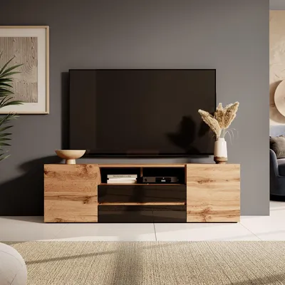 Produktbild von 4ALLHOME TV-Schrank Mila 137 cm, TV-Lowboard, TV-Möbel, TV-Lowboard, Fronten Hochglanz, Artisan + Schwarz