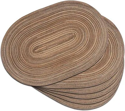 Produktbild von Ovale Placemats mit Vlechtwerk - 30 x 44 cm, wasbar, antislip, hitzebeständig, für Küche und Esszimmer (braun, 6 Stück)