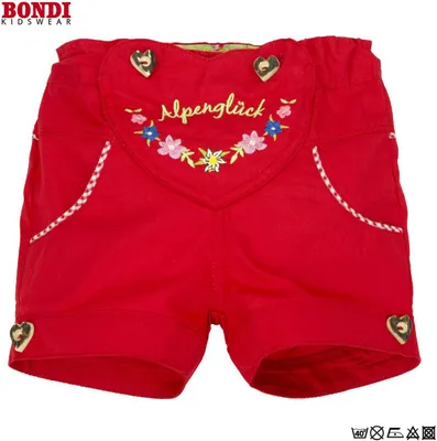 Produktbild von BONDI KIDSWEAR Webshort "Trachtenherz" rot – Baby Bermuda mit Herzknöpfen 092