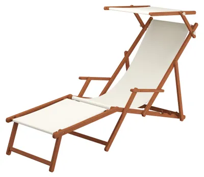 Produktbild von Sonnenliege weiß Liegestuhl Fußteil Sonnendach Kissen Holz Deckchair Gartenmöbel 10-303 F S KH