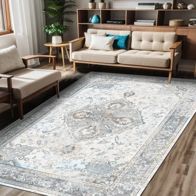 Produktbild von Sarande Bedruckter Teppich Chenille-Druck Maschinell Hergestellt 120x180 cm, Waschbarer Teppich Wohnzimmer, Vintage Teppich Schlafzimmer