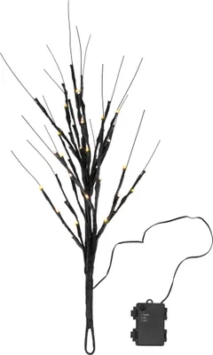 A black LED twig light with yellow lights and a battery pack.