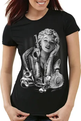 Produktbild von style3 Marilyn Tattoo Heartbreaker Damen T-Shirt rock monroe tätowiert biker usa, Farbe:Schwarz, Größe:S