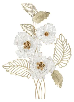 Immagine prodotto di Pannello da parete Whity in ferro con fiori bianchi e foglie dorate
