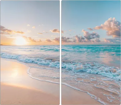 Produktbild von Spritzschutz Herdabdeckplatte Schneidebrett aus Glas Sonnenaufgang Strand 2-Teilig (60x52cm)