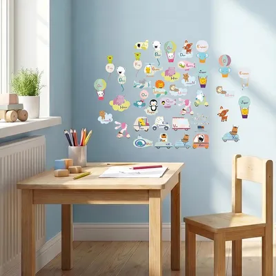 Image de Autocollants muraux décoratifs avec des lettres et des animaux