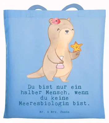 Produktbild von Mr. & Mrs. Panda Tote Bag Meeresbiologin Herz - Sky Blue - Geschenk, Naturwissenschaftlerin, Einkaufstasche, Lustig, Laptoptasche, Studium, Shopping Tasche, Spruch