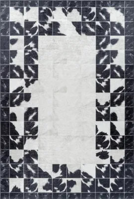 Zdjęcie produktu dla Dywan bieżnik do salonu, czarny, 80x250 cm, wzór patchwork, wykonany z poliestru