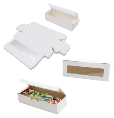 40er-Pack Gebäckboxen mit Fenster, 18x5x5 cm, weiß, Papier
