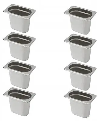 Zdjęcie produktu dla Pojemniki gn 1/9 stal nierdzewna 15 cm zestaw 8 szt gastronomia