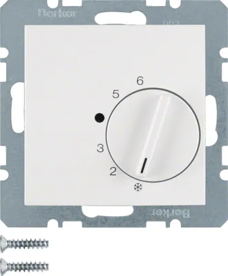 Produktbild von Berker Raumtemperaturregler mit Wechsler und Zentralstück S.1/B.3/B.7 polarweiß, 1 Stk.