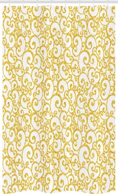 Image de ABAKUHAUS Rideau de douche victorien étroit, motifs floraux tourbillonnants, ensemble de décoration de salle de bain en tissu avec crochets, 120 x 180 cm, jaune et blanc