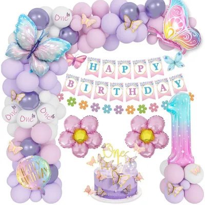 Schmetterlings-Deko-Set für den 1. Geburtstag, Mädchen, rosa-lila