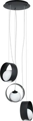 Produktbild von EGLO Pendelleuchte Camargo, 3 flammige Hängelampe, Elegant, Hängeleuchte aus Stahl und Glas in Schwarz, Weiß, Esstischlampe, Wohnzimmerlampe mit E14
