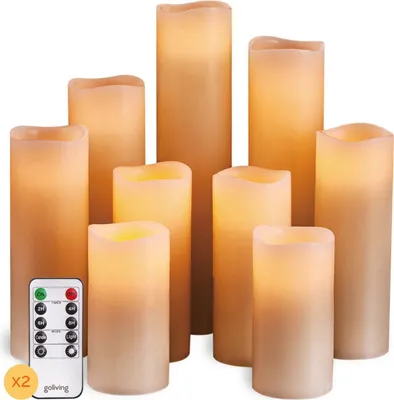 Produktbild von Goliving Led-Kerzen mit Fernbedienung – Ø5,5cm – Bewegliche Flamme – Timer – 2x Fernbedienung - 9x