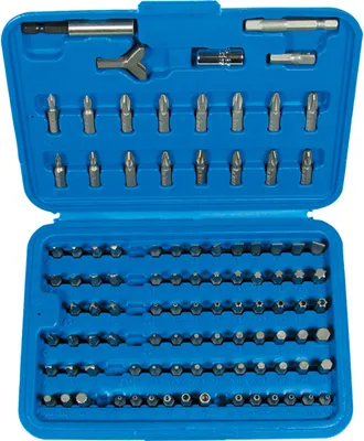 Produktbild von Bit Satz TORX INNENSECSKANT VIELZAHN KREUZ KEIL mit 1/4" Bitadapter 100-tlg.