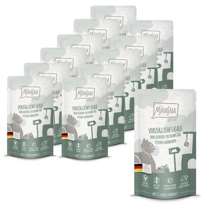 Produktbild von MjAMjAM - Premium Nassfutter für Katzen - Quetschie - vorzügliches Kalb & Trutha
