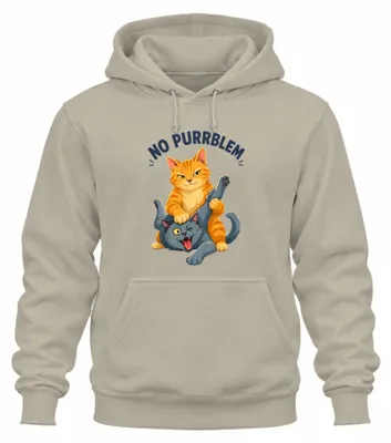 Obrázok produktu pre Mikina s kapucňou "No Purrblem" s motívom veselých mačiek, sarkastický nápis, prírodné farby, veľkosť XXL