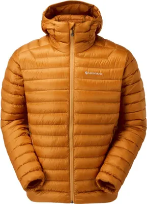 Anti-Freeze Hoodie von Montane in orange; isolierende Herrenjacke mit Kapuze und Reißverschluss.