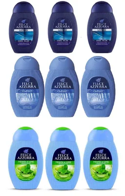 Produktbild von Felce Azzurra Testpaket Duschgel 3x 250ml Cool Blue, 3x 250ml Limette & Minze, 3x 250ml Classic