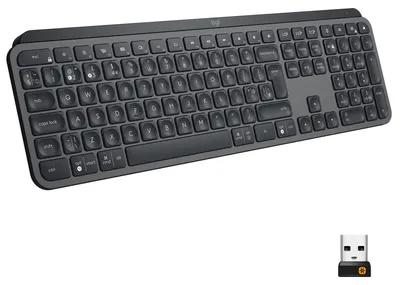 Produktbild von Logitech MX Keys, Volle Größe (100%), Kabellos, RF Wireless + Bluetooth, QWERTY, Graphit