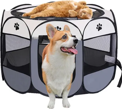 Image de Cage de transport pour chiots, gris - 74 x 74 x 43 cm - Tissu Oxford imperméable - Adaptée pour une utilisation intérieure et pour les voyages