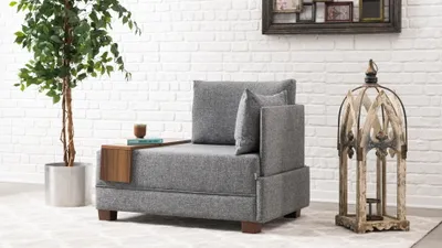 Image de Hanah Home, Fly Armchair Right - Grey, Canapés classiques, Canapé 1 place, Gris, Polyester, 100 x 80 x 75 x  cm