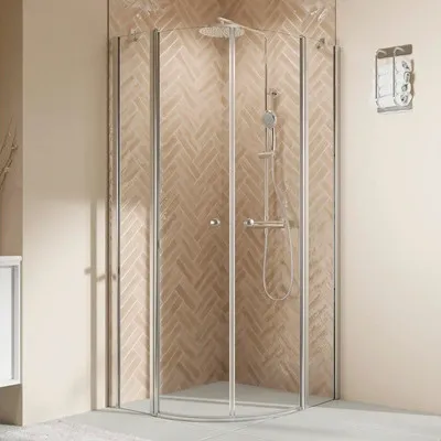 Produktbild von Runddusche mit Drehtür mit Festteil BREUER Elana 2.0 90 x 90 x 200 cm Radius 550 mm Profil rund chrom Klarglas Reversibe